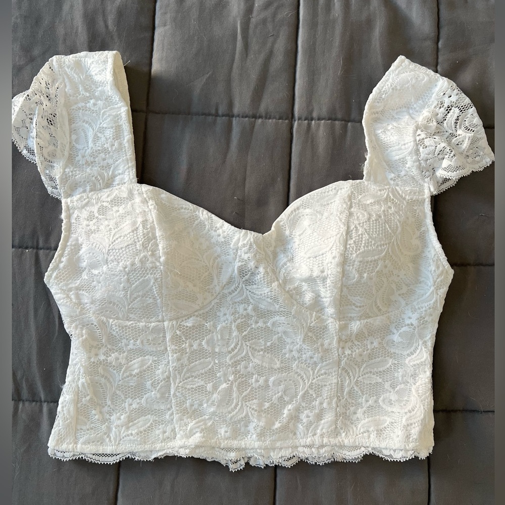 Lulu's White Puff Sleeve Bustier Blouse